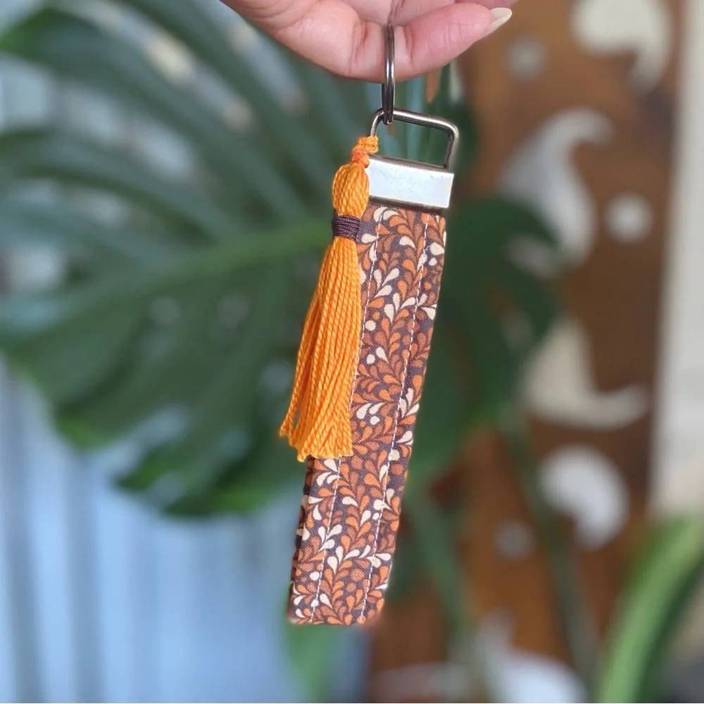 Handmade‎ Keychain Orange and Brown, Key Holder with Tassel